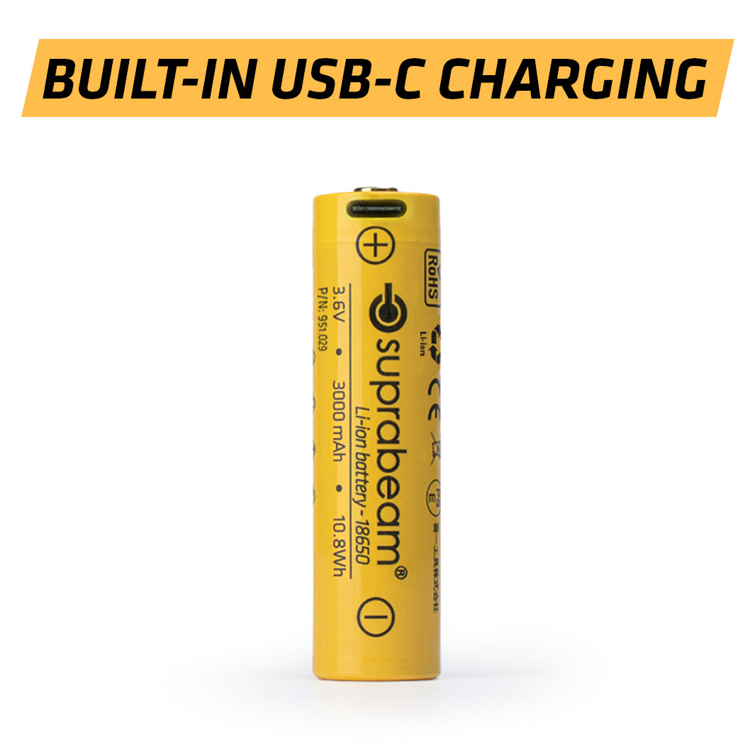 Battery: Li-ion 18650 USB-C (3'000 mAh for M6-series)